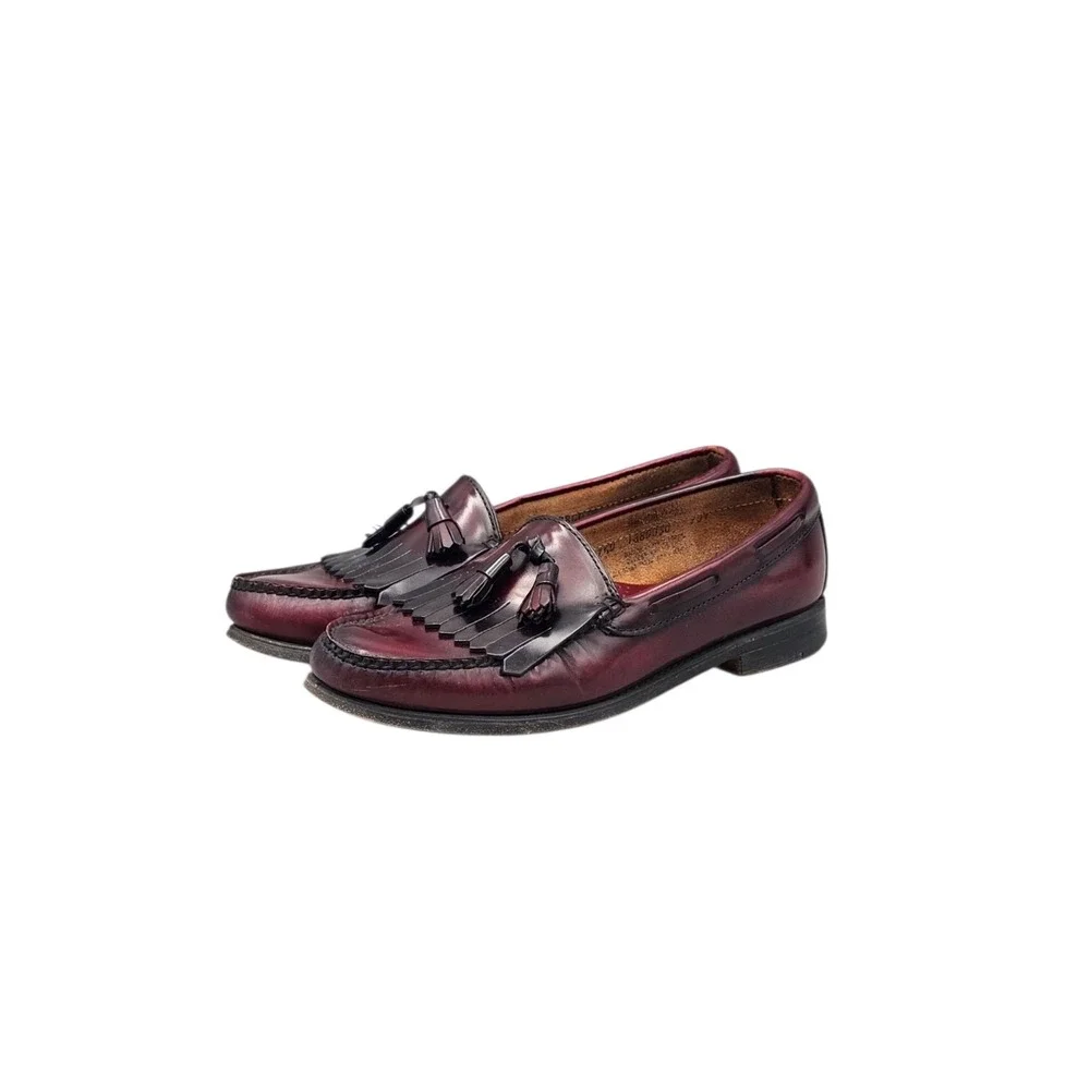 G H Bass Men's Size 9.5 D Weejuns Lennox Burgundy Leather Tassel Kiltie Loafers